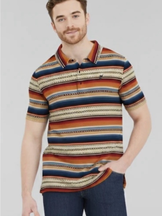 Hooey Other - Hooey Striped Polo in Multi Color Serape Navy Beige Red Orange 0162
